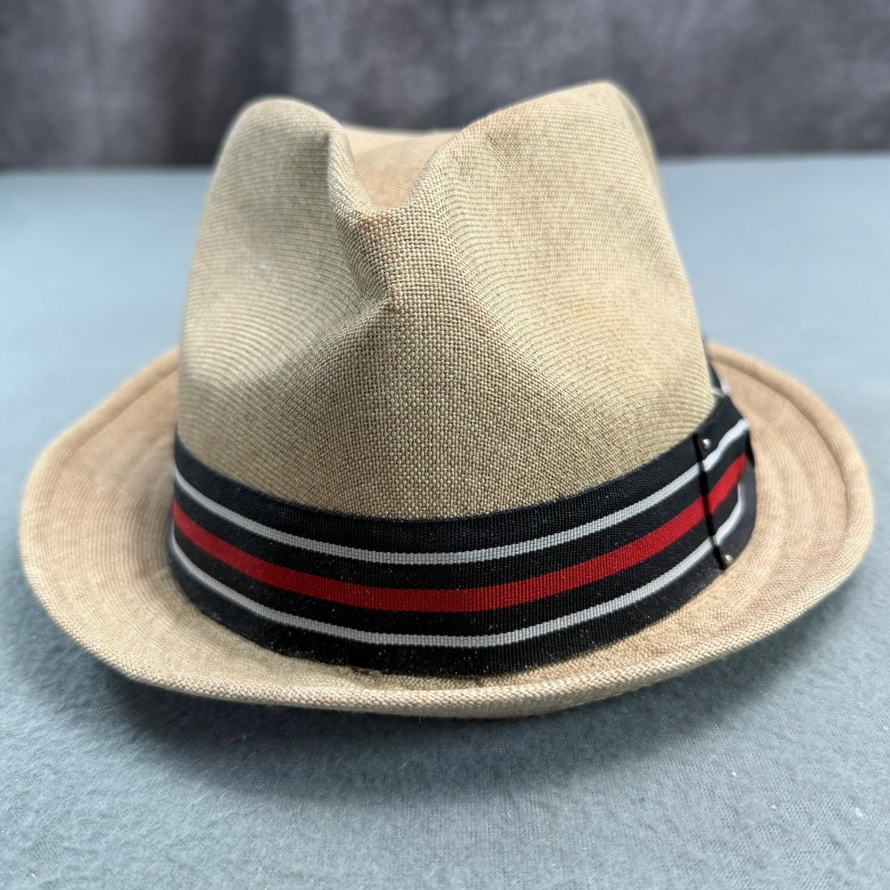 Henschel Hat Co USA Tan Trilby Fedora Hat Striped Ribbon Band XL Tan Mens